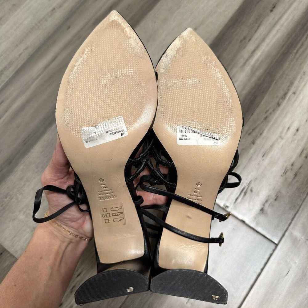 Schutz Leaf Strappy Lace Up Heels Women's Black Gold Detail Size 10 EUC - Picture 8 of 10